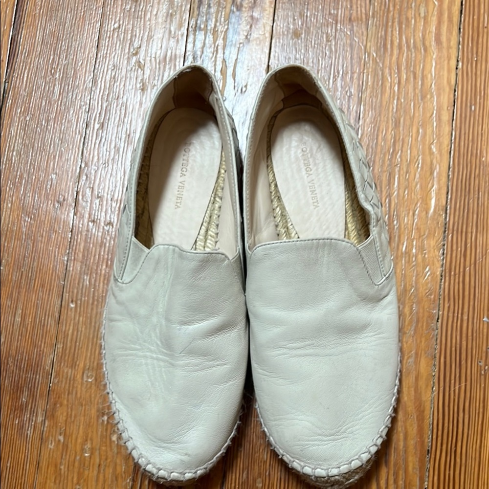 Bottega Veneta Cream Leather Slip-on Espadrilles